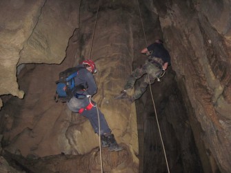 Rappelling into Signal Light Cave