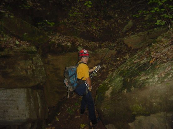 Rappelling into Cemetery Pit 