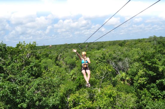 Zip-lining over the jungle.