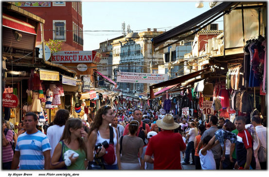 Istanbul, Turkey, a typical view of crowded Gran bazaar during afternoon