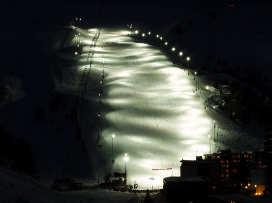 Moonlight Skiing in La Plagne, France